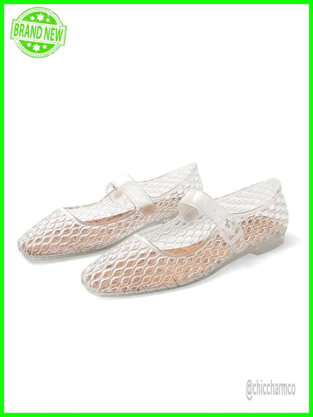 Women's Square Toe Jelly Mary Jane Ballet Flats Buckle Sandals